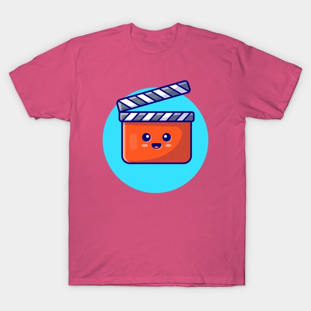 Cute Clapper Board Movie Cartoon Vector Icon Illustration T-Shirt by Catalyst Labs